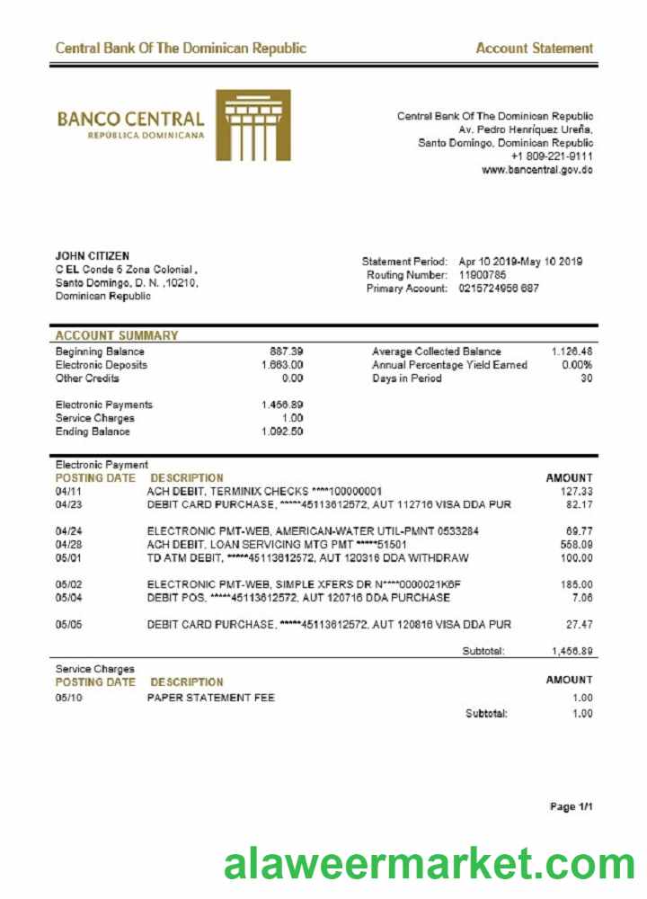 Dominican Republic Central Bank of The Dominican Republic bank statement te